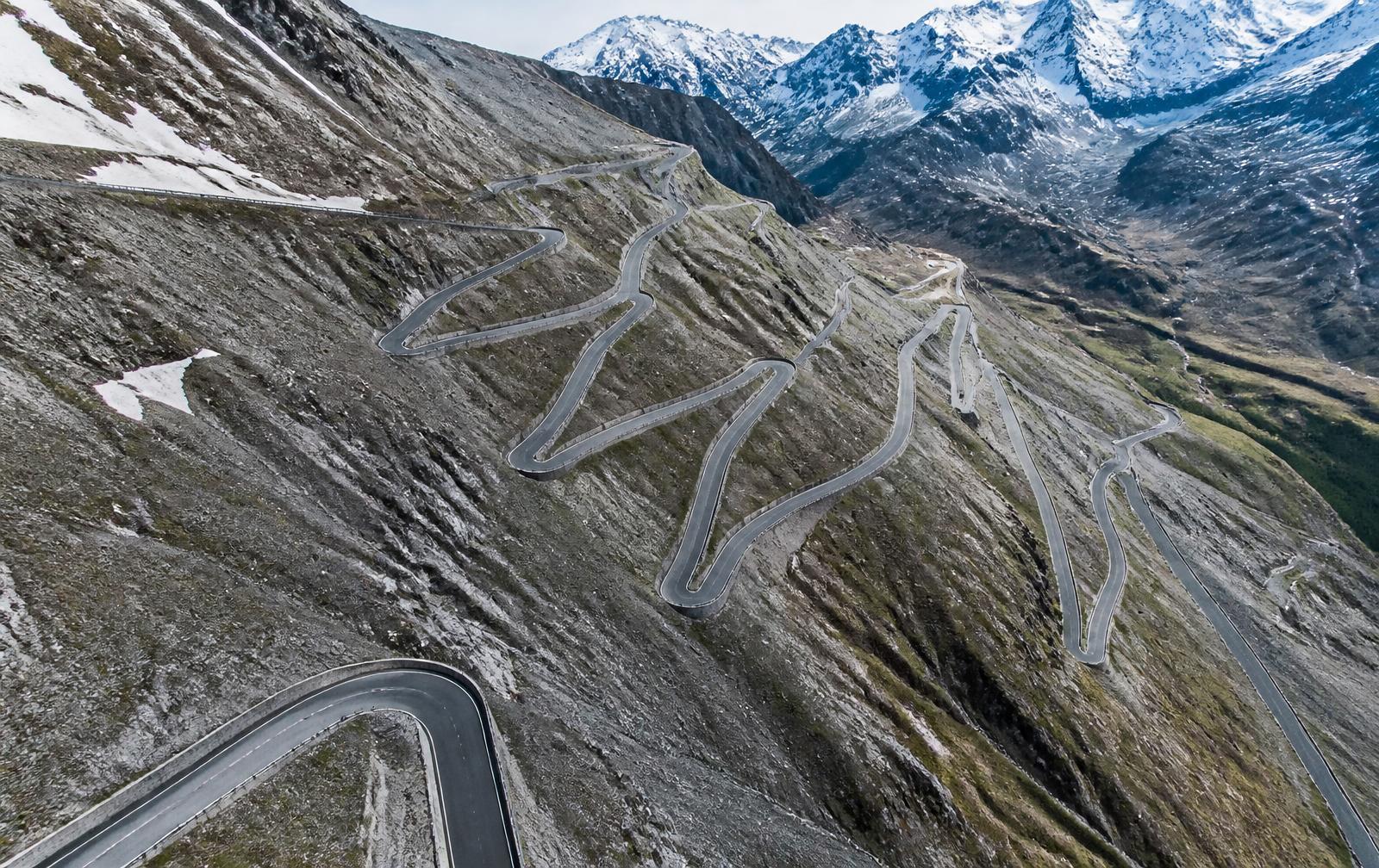 Stelvio Pass, a driving route through Italian Alps, Italy